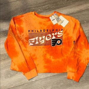NWT NHL WEAR by Erin Andrews Philadelphia Flyers Orange Tie Dye LS Cropp…